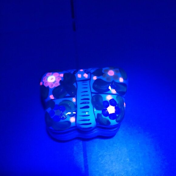 Mexican Pottery Butterfly Trinket Box Dia de los Muertos GLOWS - Picture 8 of 10